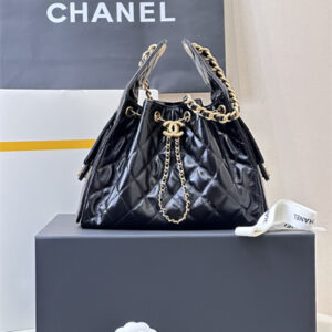 Chanel 25 Small Handbag Shinny Smooth Calfskin Gold Tone Metal Black AS5293 Top