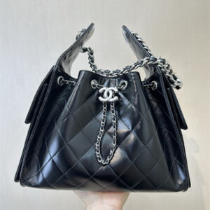 Chanel 25 Small Handbag Shinny Smooth Calfskin Silver Tone Metal Black AS5293 Top