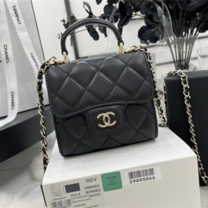 Cha.nel Mini Trendy CC Flap Bag With Chain Lambskin Gold Tone Metal Black A68063