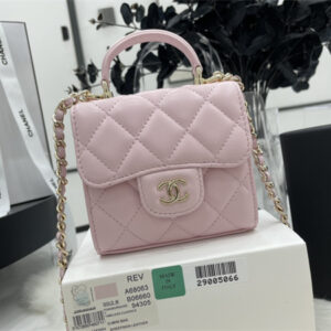 Cha.nel Mini Trendy CC Flap Bag With Chain Lambskin Gold Tone Metal Pink A68063
