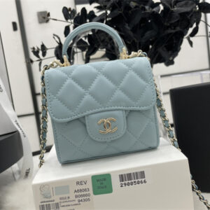 Cha.nel Mini Trendy CC Flap Bag With Chain Lambskin Gold Tone Metal Blue A68063