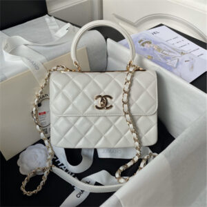Cha.nel Trendy CC Mini Flap Bag With Top Handle Lambskin Gold Tone Metal White AS4654