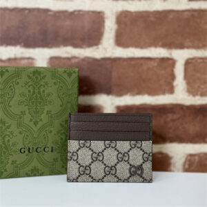 Gu.cci Bi-color card case with GG detail Supreme canvas Brown 795230