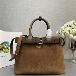 Prada Buckle medium suede handbag with belt  brown 1BA434