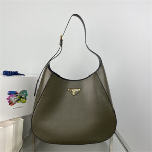 Prada Large leather shoulder bag with topstitching Green 1BC181