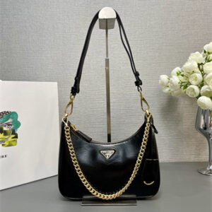 Prada Re-Edition Shinny Wrinkled Leather mini-bag Black 1BC204