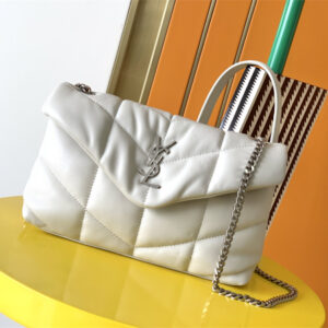 Y.S.L TOY PUFFER In Nappa Lambskin Silver Tone Metal White Color