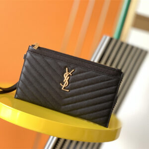 Y.S.L CASSANDRE MATELASSÉ Large Pouch In Grain DE Poudre Leather Black /Gold