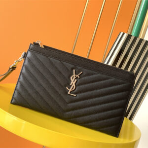 Y.S.L CASSANDRE MATELASSÉ Large Pouch In Grain DE Poudre Leather Black /Silver