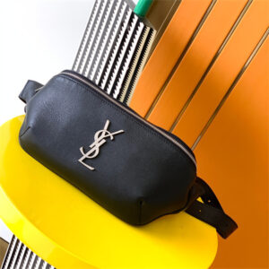 Y.S.L MONOGRAM BELT BAG IN Black Leather Silver Tone Hardware