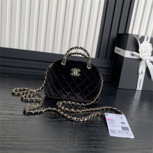 Chanel Clutch With Chain Woolen Fabric Gold Tone Metal Black AP3354