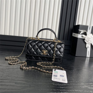 Chanel Clutch With Chain Lambskin Gold Tone Metal Black AP4184