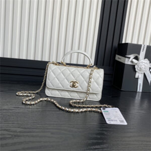 Chanel Clutch With Chain Lambskin Gold Tone Metal White AP4184