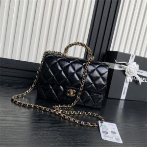 Chanel Mini Flap Bag with Top Handle Shiny Lambskin & Gold-Tone Metal Black AS5043