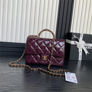 Chanel Mini Flap Bag with Top Handle Shiny Lambskin & Gold-Tone Metal Burgundy AS5043