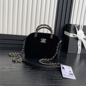 Chanel Small Tote Woolen Fabric Gold Tone Metal Black AS5130