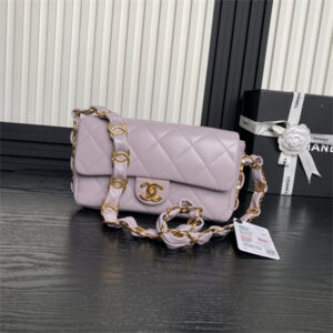 Chanel Flap Bag Lambskin Gold Tone Metal Purple AS5176