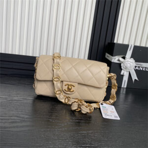 Chanel Flap Bag Lambskin Gold Tone Metal Beige AS5176