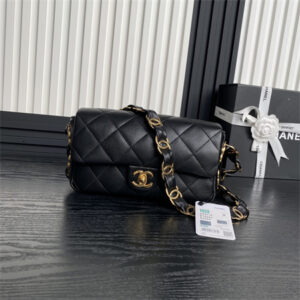 Chanel Flap Bag Lambskin Gold Tone Metal Black AS5176