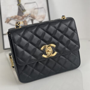 Chanel Vintage Classic Flap Bag Grained Calfskin Gold Tone Metal Black A2218