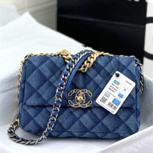 Chanel 19 Bag Denim Fabric Gold Tone AS1160