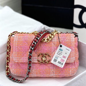 Chanel 19 Bag Tweed Gold Tone Pink AS1160