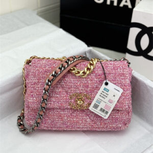 Chanel 19 Bag Tweed Gold Tone Pink AS1160