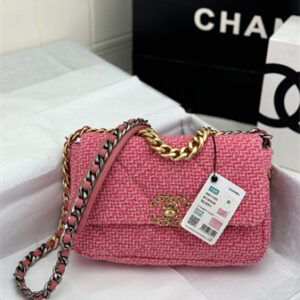 Chanel 19 Bag Tweed Gold Tone Pink AS1160
