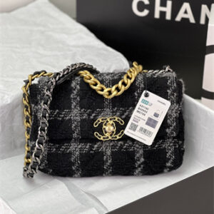 Chanel 19 Bag Tweed Gold Tone Black/Grey AS1160
