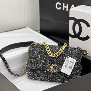 Chanel 19 Bag Tweed Gold Tone Black/White AS1160