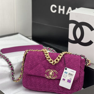 Chanel 19 Bag Tweed Gold Tone Fuchsia AS1160