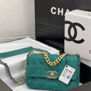 Chanel 19 Bag Tweed Gold Tone Green AS1160