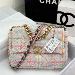 Large Chanel 19 Bag Tweed Gold Tone Multicolor AS1161