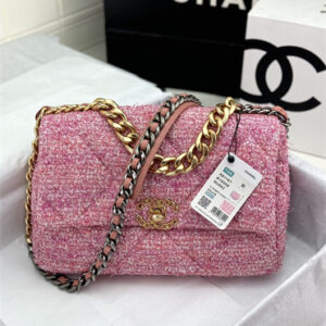 Large Chanel 19 Bag Tweed Gold Tone Multicolor AS1161
