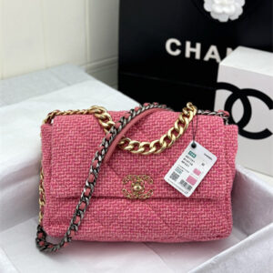 Large Chanel 19 Bag Tweed Gold Tone Multicolor AS1161