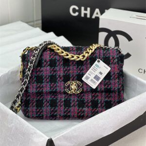 Large Chanel 19 Bag Tweed Gold Tone Multicolor AS1161