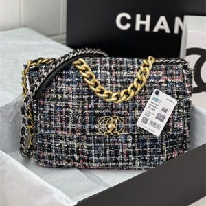 Large Chanel 19 Bag Tweed Gold Tone Multicolor AS1161