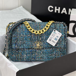 Large Chanel 19 Bag Tweed Gold Tone Multicolor AS1161