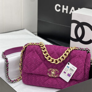 Large Chanel 19 Bag Tweed Gold Tone fuchsia AS1161