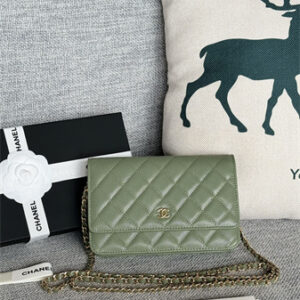 Chanel Wallet On Chain Grained Calfskin Gold Tone Metal Green AP0250