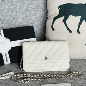 Chanel Wallet On Chain Grained Calfskin Silver Tone Metal White AP0250