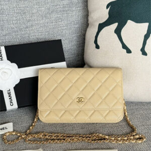 Chanel Wallet On Chain Grained Calfskin Gold Tone Metal Beige AP0250