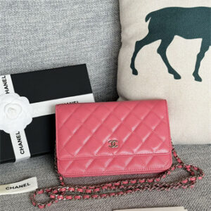Chanel Wallet On Chain Grained Calfskin Silver Tone Metal Pink AP0250