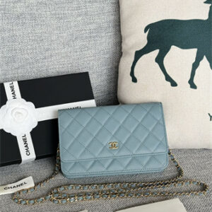 Chanel Wallet On Chain Grained Calfskin Gold Tone Metal Blue AP0250