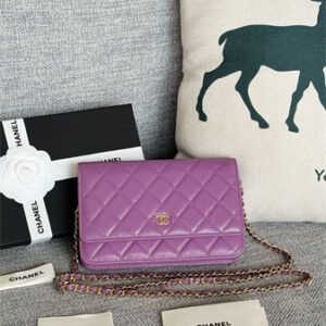 Chanel Wallet On Chain Grained Calfskin Gold Tone Metal Purple AP0250