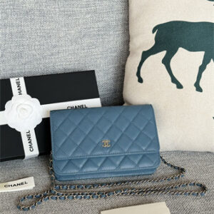 Chanel Wallet On Chain Grained Calfskin Silver Tone Metal Blue AP0250