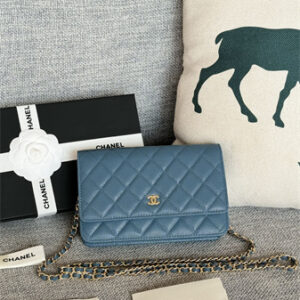 Chanel Wallet On Chain Grained Calfskin Gold Tone Metal Blue AP0250