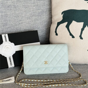 Chanel Wallet On Chain Grained Calfskin Gold Tone Metal Pale Blue AP0250