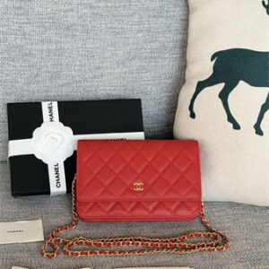 Chanel Wallet On Chain Grained Calfskin Gold Tone Metal Red AP0250