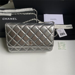 Chanel Wallet On Chain Lambskin Silver Tone Metal Silver AP0250